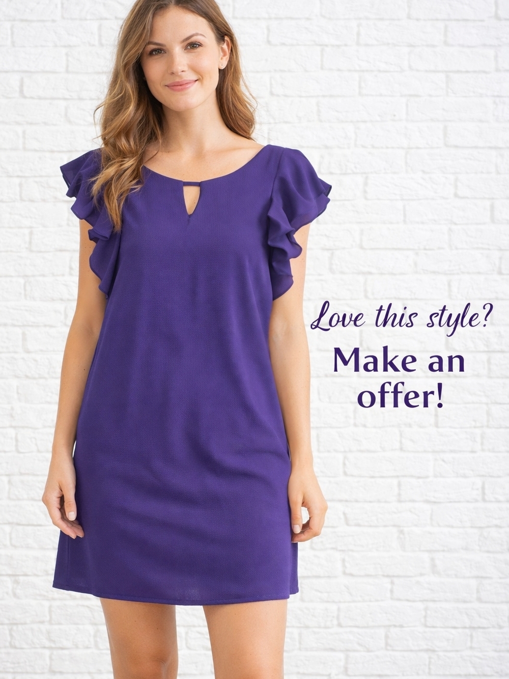 Everly Purple Ruffle Sleeve Dress Small | Flutter Sleeve Shift Dress